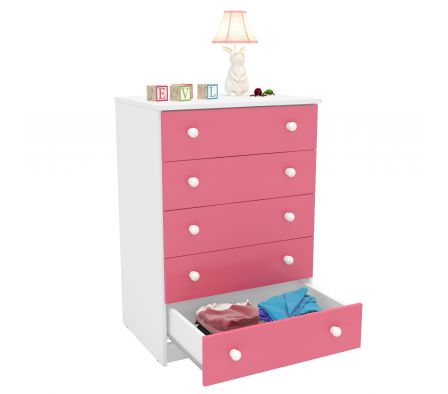 COMODA POLITORNO 05 CAJONES BLANCO/ROSA 2541