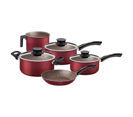 JUEGO DE OLLAS TRAMONTINA 5 PZAS. PARIS TEXTURE BORDO