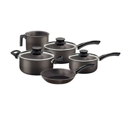 JUEGO DE OLLAS TRAMONTINA 5 PZAS. PARIS TEXTURE NEGRA