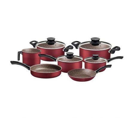 JUEGO DE OLLAS TRAMONTINA 7 PZAS. PARIS TEXTURE BORDO