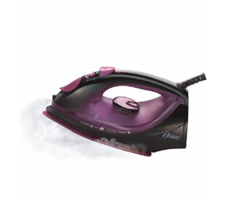 Plancha Oster de vapor de cerámica negra y morada 1600W