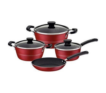 JUEGO DE OLLAS TRAMONTINA 4 PZAS. SICILIA ROJA