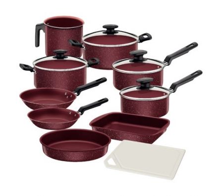 JUEGO DE OLLAS TRAMONTINA 10 PZAS. TURQUIA GRANITO BORDO