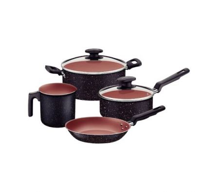 JUEGO DE OLLAS TRAMONTINA 4 PZAS. TURQUIA GRANITO NEGRO